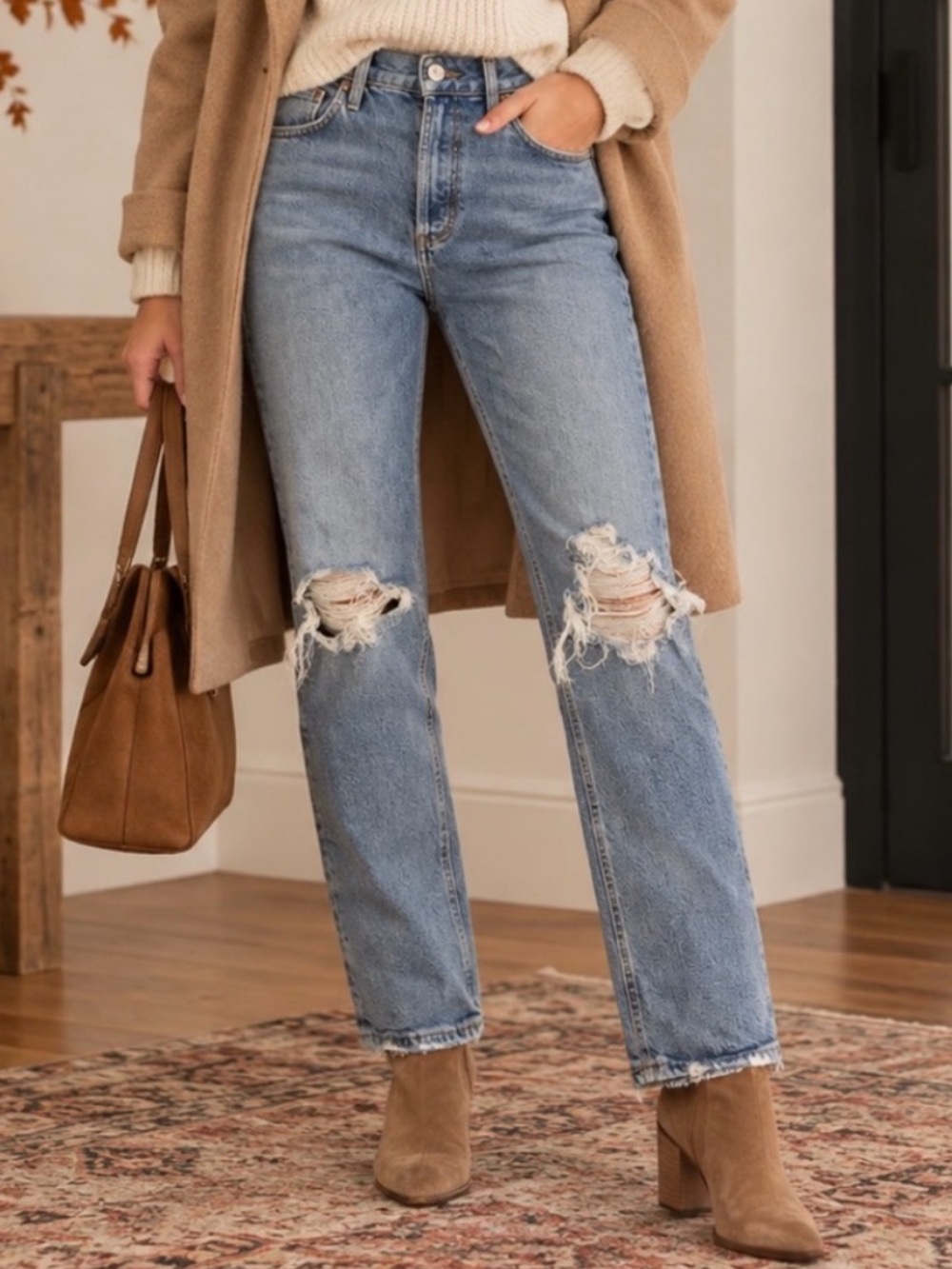 AGOLDE Riley High Rise Distressed Straight Leg Medium Wash Denim Jeans 26